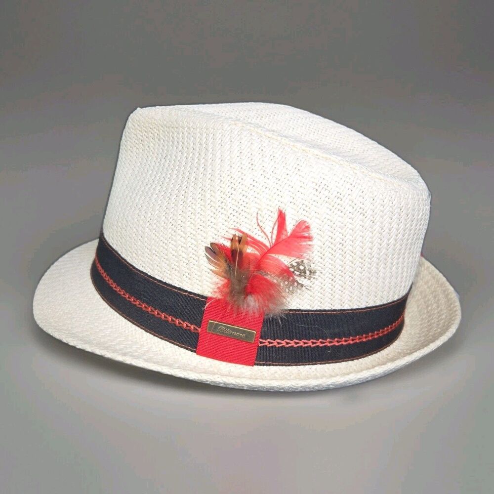 VTG Biltmore Mens Fedora Hat White w Feather Size Small Classic Dapper Fashion